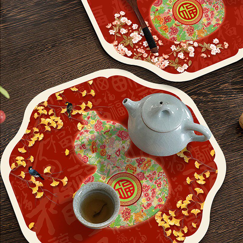 橙色回忆新年福禄茶桌吸水茶垫红色餐桌防水防烫隔热垫餐垫桌垫