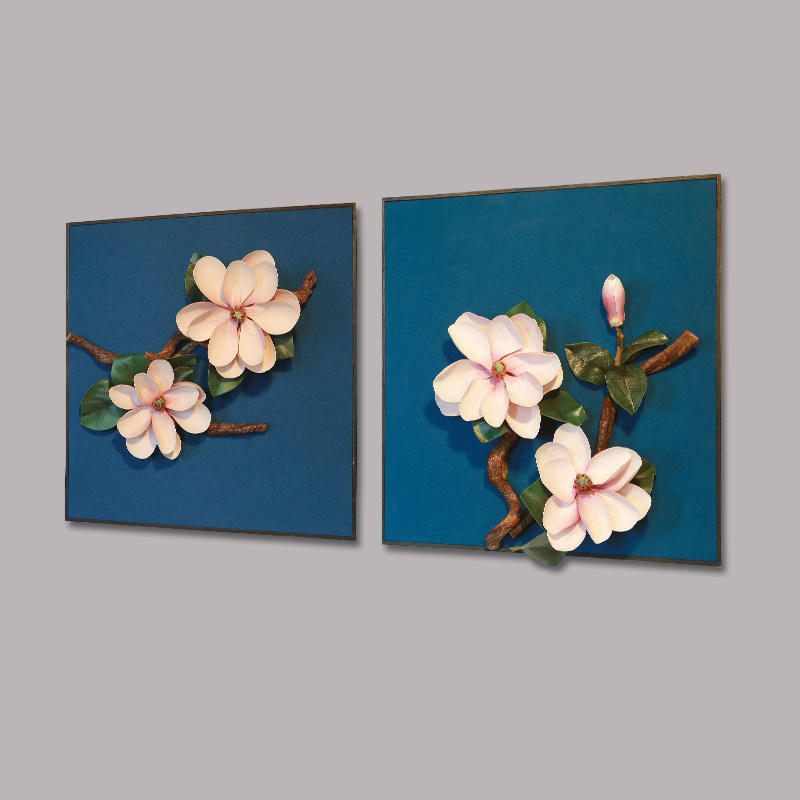 新中式玄关客厅墙面挂件壁花装饰品创意墙体修饰品背景墙花鸟挂饰
