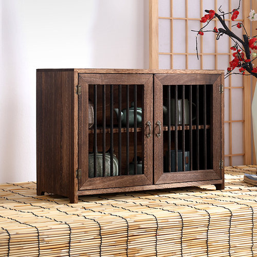 实木书柜茶叶柜紫砂壶博古架置物架茶器展示茶具防尘玻璃收纳餐柜