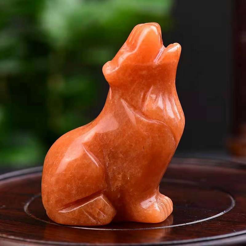 现货宝石2寸朝天 狼摆件工艺品红东陵龙血石紫水晶居家摆件饰品