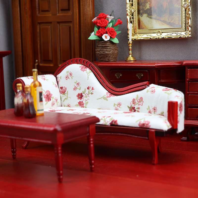 1:12迷你娃娃屋摆件欧式贵妃榻DOLLHOUSE贵妃榻模型微缩场景家具