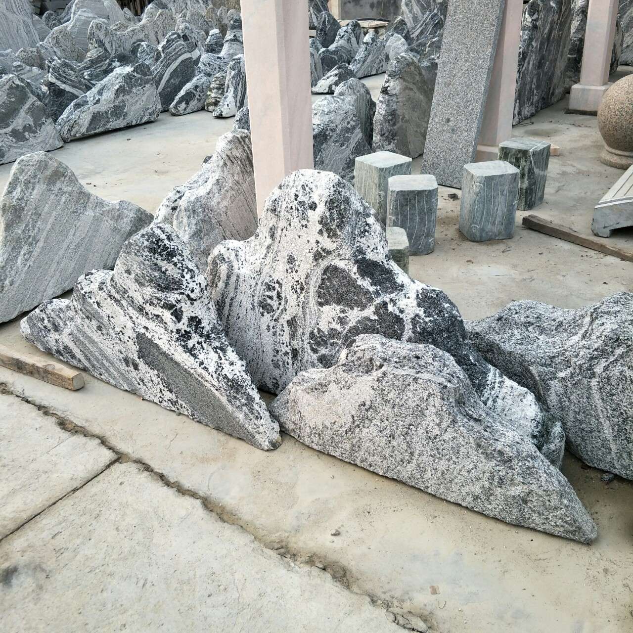 雪浪石切片组合泰山石户外天然石头园林庭院室内造景摆件石材奇石