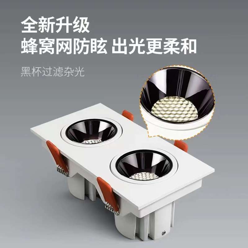 led双头射灯斗胆灯嵌入式家用双射灯黑色防眩光天花灯无主格栅灯