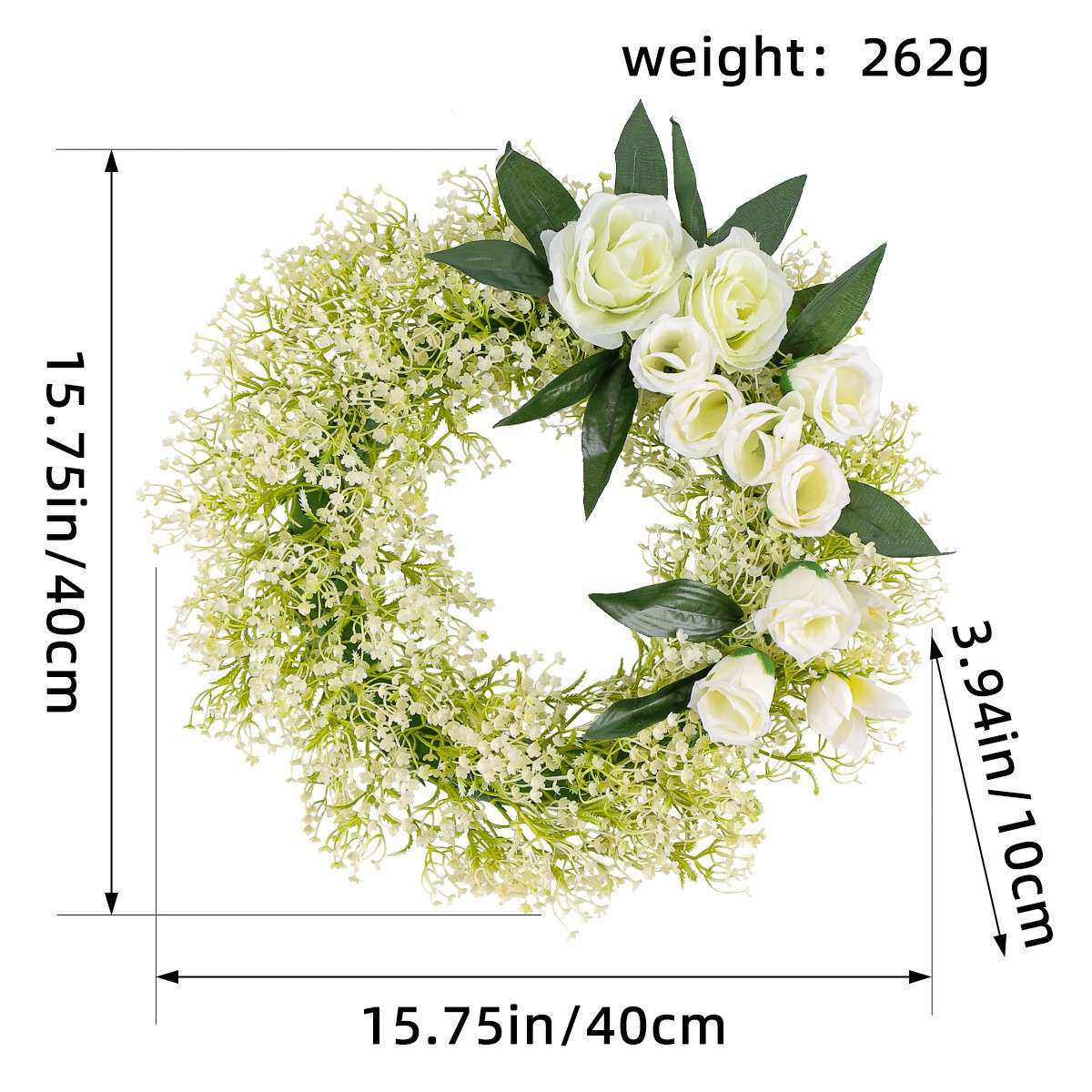 跨境新款节日派对仿真花白蔷薇花环婚礼场景布置户外庭院挂饰