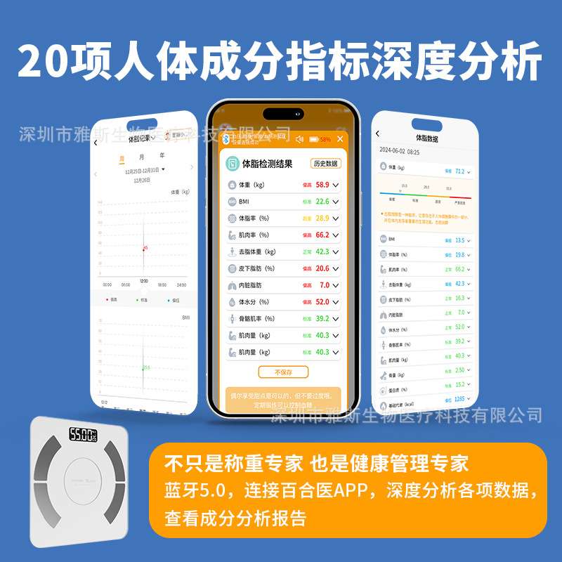 新款智能体脂秤家用小型测脂体脂APP数据体重秤4电极交流测脂精准