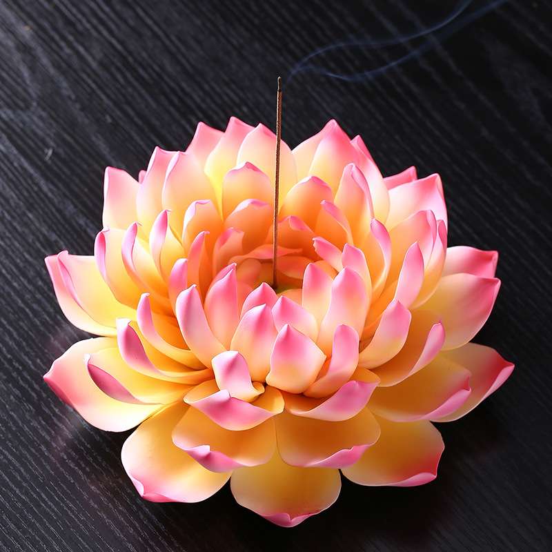禅意中式香插陶瓷睡莲花朵线香座家用大号莲花手工装饰品香器摆件