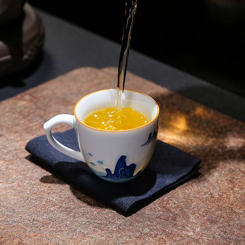 棠浣金穹雪脂品茗杯个性大容量白瓷手柄家用主人杯创意中式设计