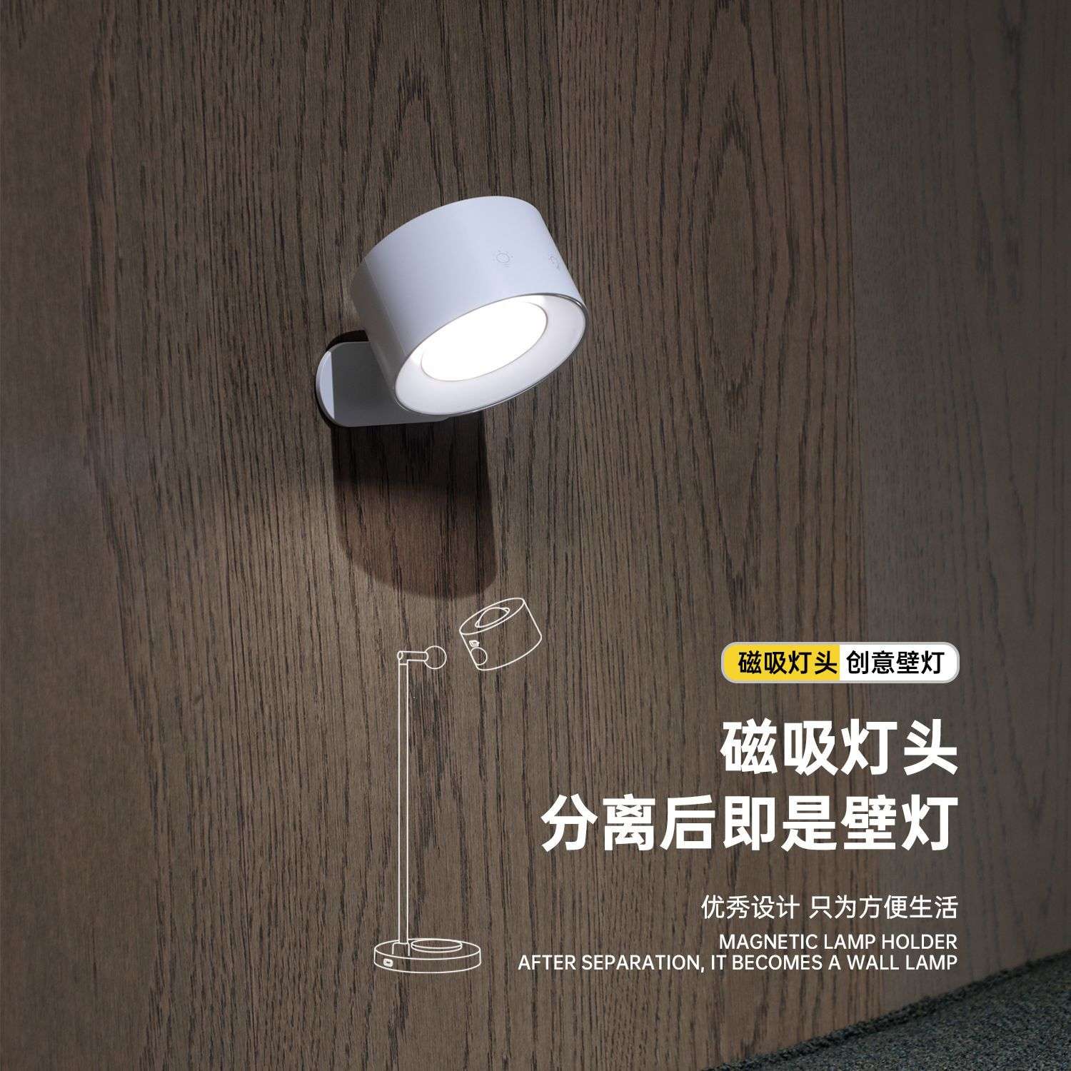 25跨境新款桌面护眼灯磁吸挂壁便携式无线充旋转式卧室床头夕阳灯