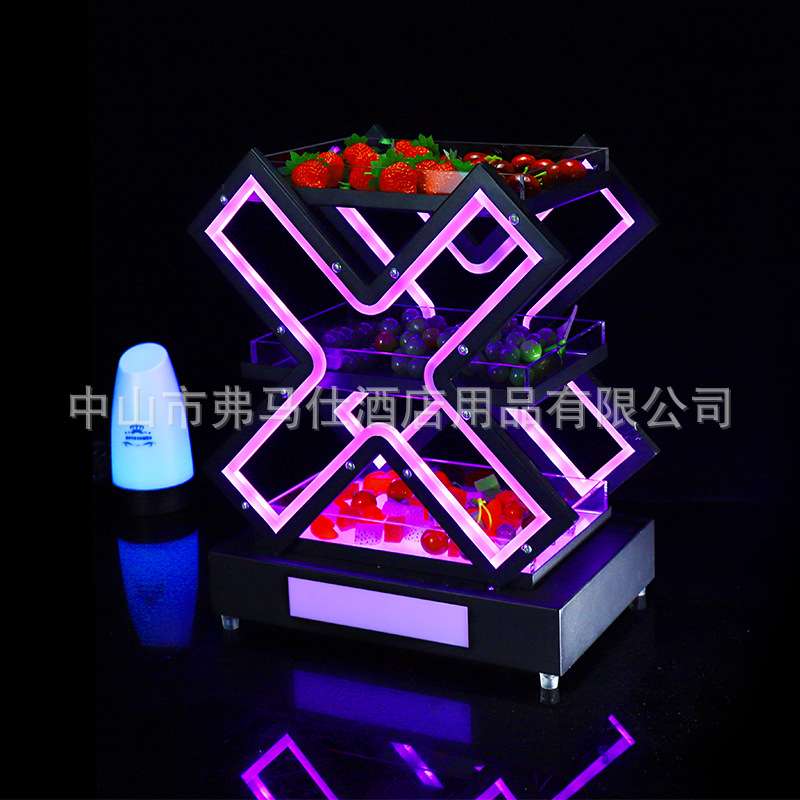 酒吧水果拼盘KTVX型充电小吃干果碟商用双层水果盘架发光果盘夜店