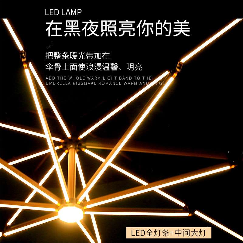 太阳能LED灯户外遮阳伞别墅花园庭院伞3.5米大型巨蟹座四方罗马伞