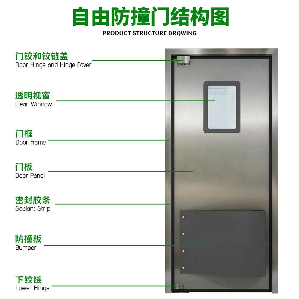304不锈钢自由防撞门仓库超市车间平开门双向钢制厨房门双开门