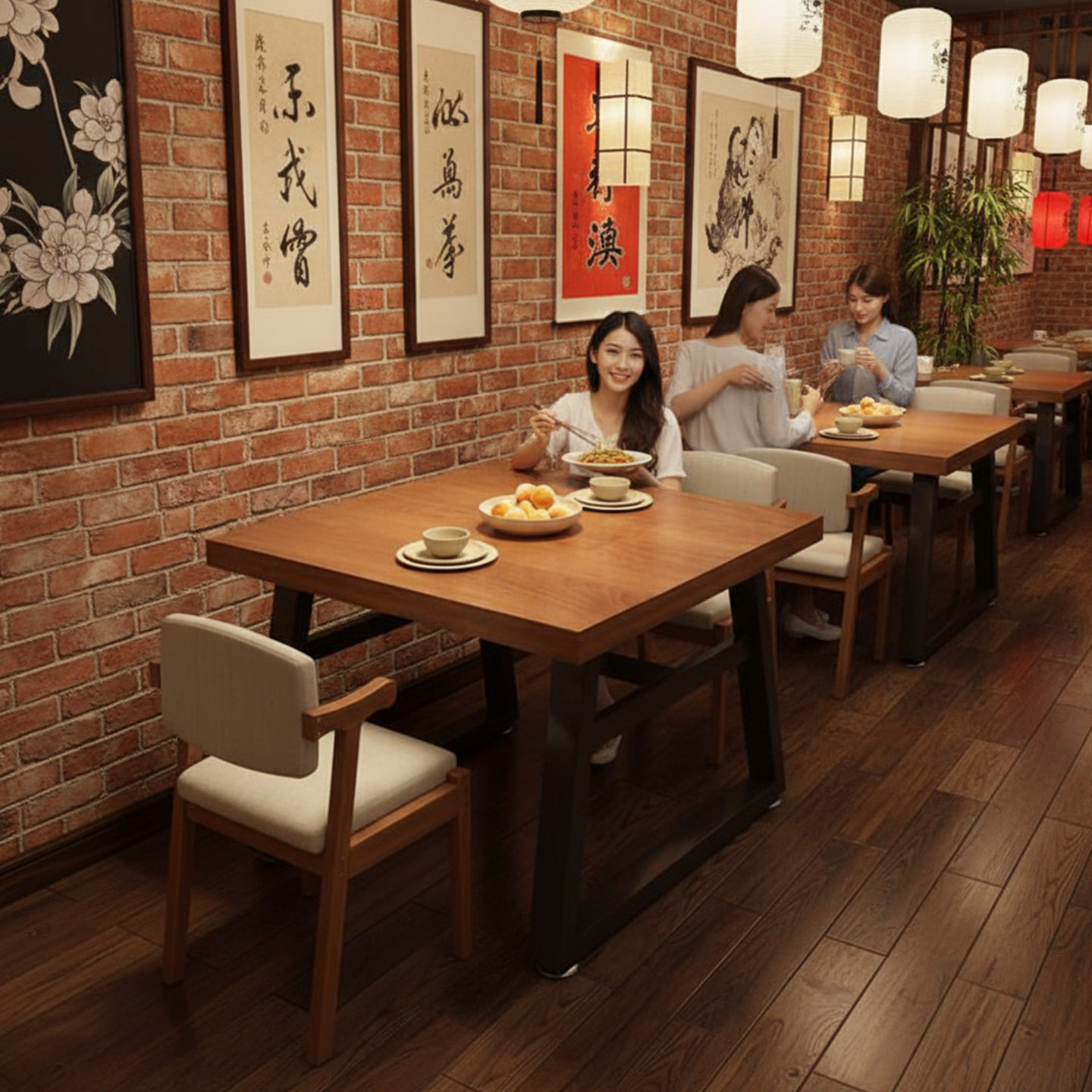 方桌快餐桌桌椅组合家用小户型吃饭桌子正方形四方桌桌子餐饮商用