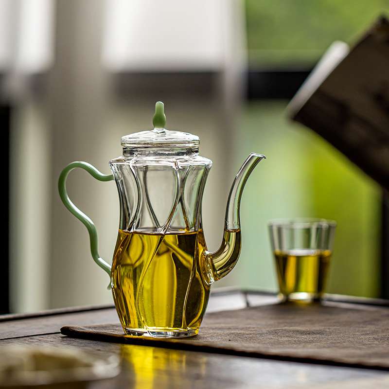 高硼硅仿宋花茶茶壶 玻璃手执壶绿茶壶女精美冷泡茶专用泡茶壶
