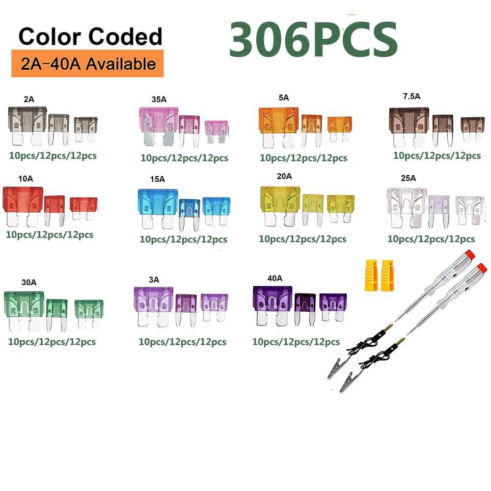 跨境 306PCS锌片中号小号迷你汽车保险片熔断器汽车保险丝插片