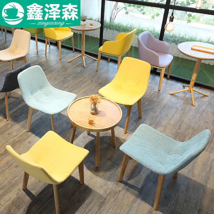 实木网红桌椅简约清新咖啡厅奶茶店椅子饮品蛋糕汉堡店桌椅组合