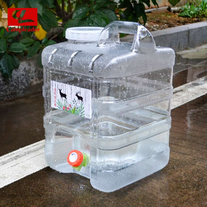 户外储水桶四方PC车载水桶带龙头自驾游茶几桶白色透明水桶15L