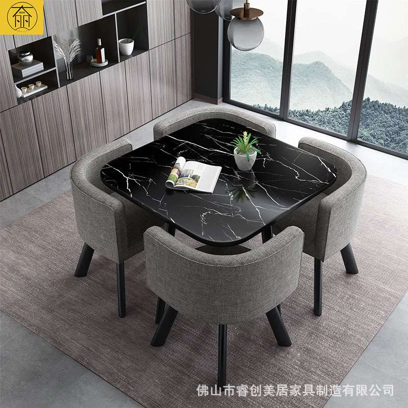 北欧小户型奶茶店桌椅餐桌布艺组合长方桌家用洽谈会客桌椅咖啡桌
