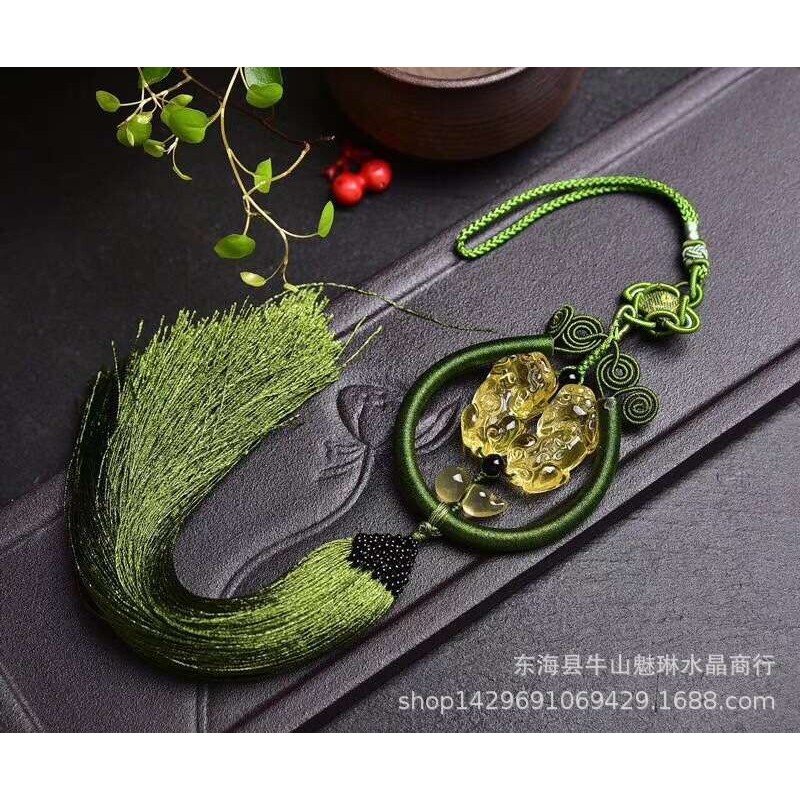 天然黄水晶葫芦搭配人造黄水晶单钱双貔貅车挂车配饰