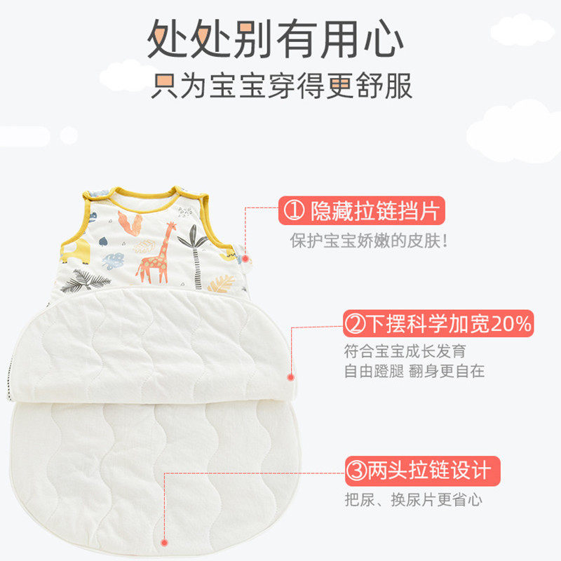 婴幼儿秋冬季夹薄棉厚款睡袋衣男女宝宝防踢被子背心护肚款防惊跳