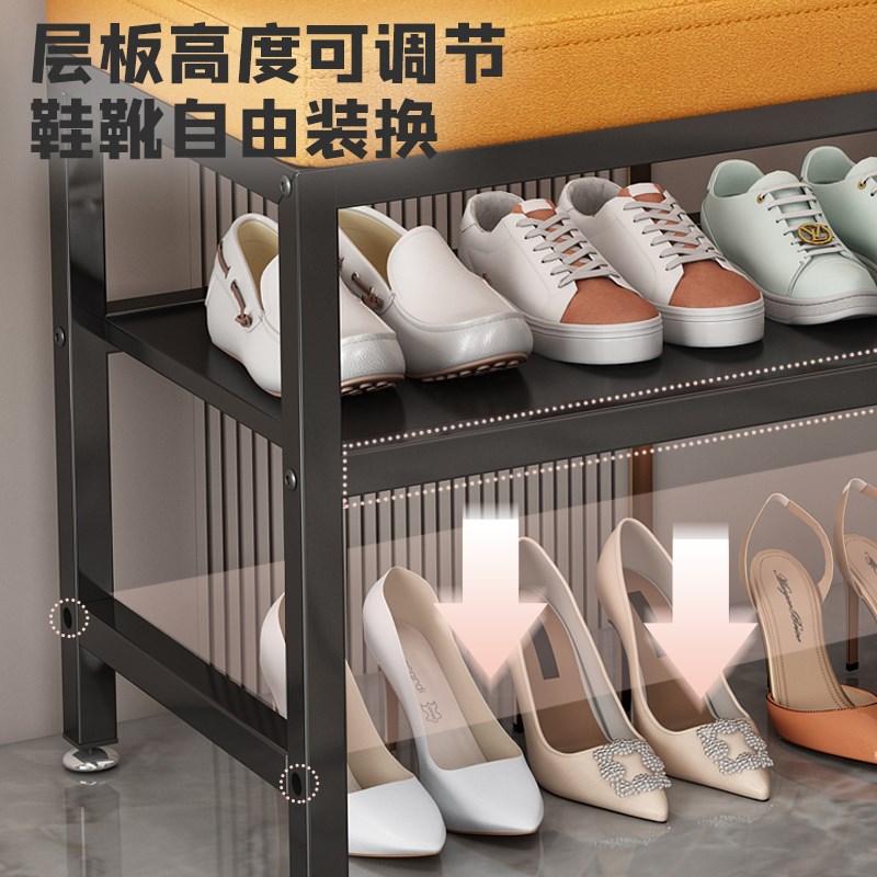 换鞋凳入门家用铁艺软包沙发凳可坐鞋柜收纳凳门口一体穿鞋凳鞋架