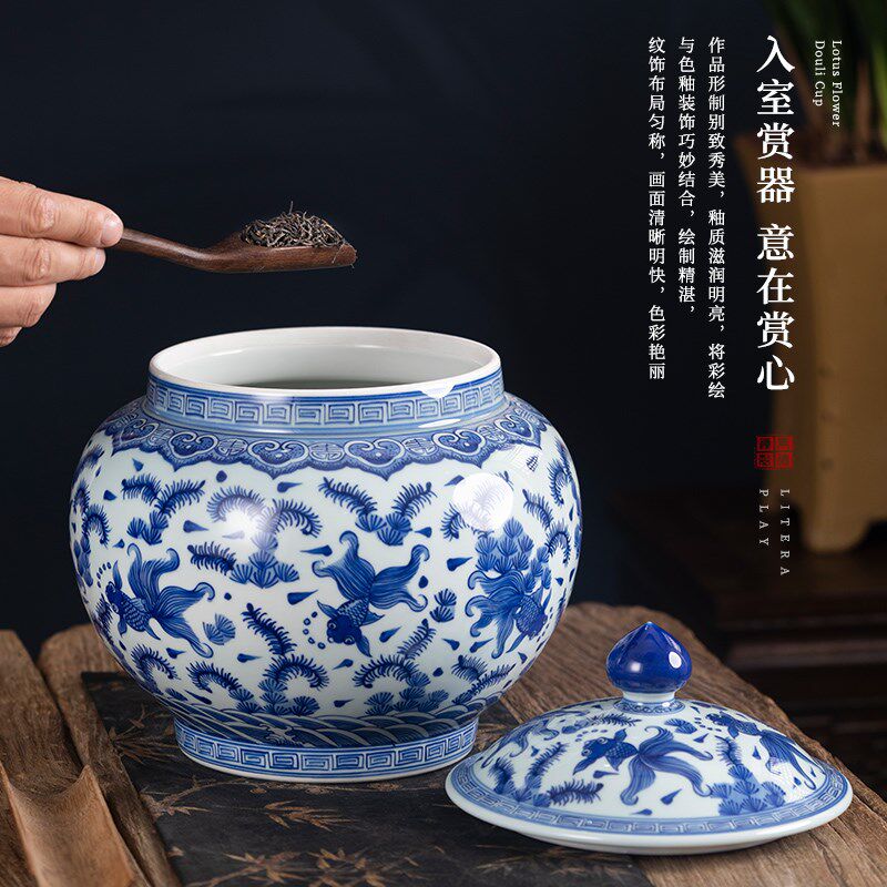 景德镇陶瓷花瓶青花瓷将军罐摆件家居客厅玄关装饰摆件收纳储物罐