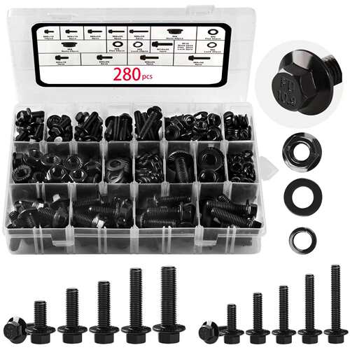 跨境盒装272pcs-252pcs280pcs黑色法兰面螺栓组合六角头螺栓套装