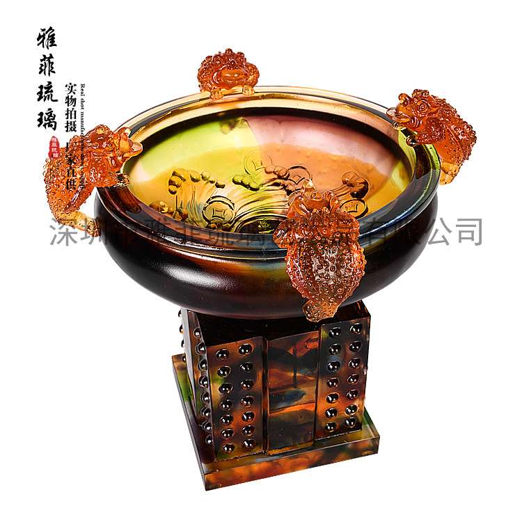 金蟾聚宝盆琉璃风水摆件居家装饰琉璃摆件金蟾聚宝