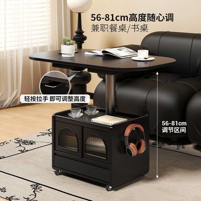 实木升降折叠茶几北欧移动黑色客厅小户型茶台沙发茶桌餐桌两用