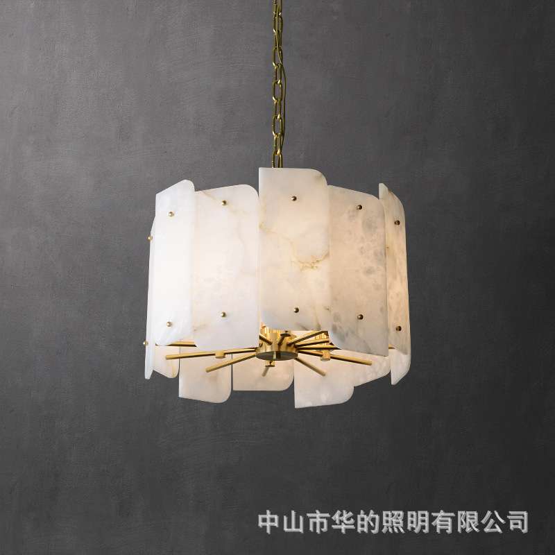 后现代轻奢云石吊灯全铜客厅灯简约大气餐厅吧台灯别墅卧室楼梯灯
