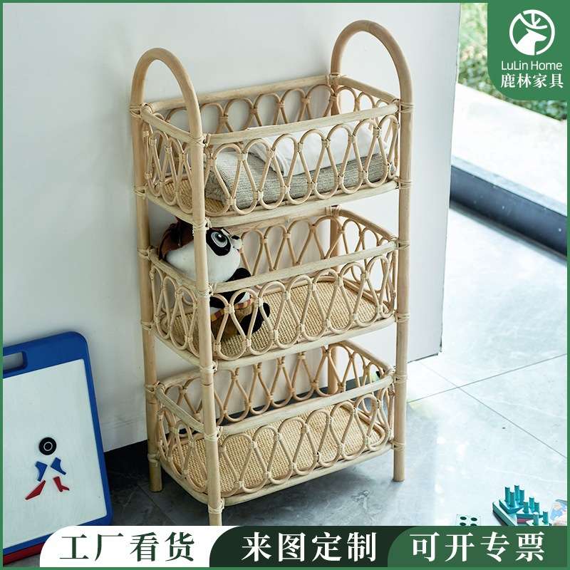 书架落地简约现代收纳置物架客厅书柜多层储物架藤艺货架展示架子