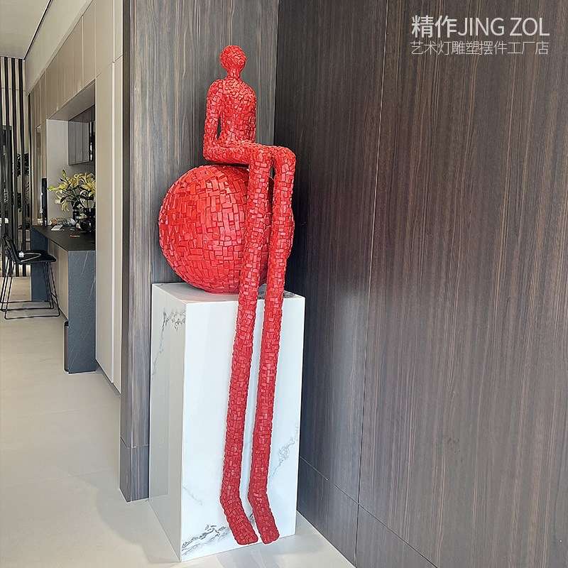 长腿艺术馆玻璃钢树脂抽象装饰摆件酒店大堂条纹落地迎宾美女积木