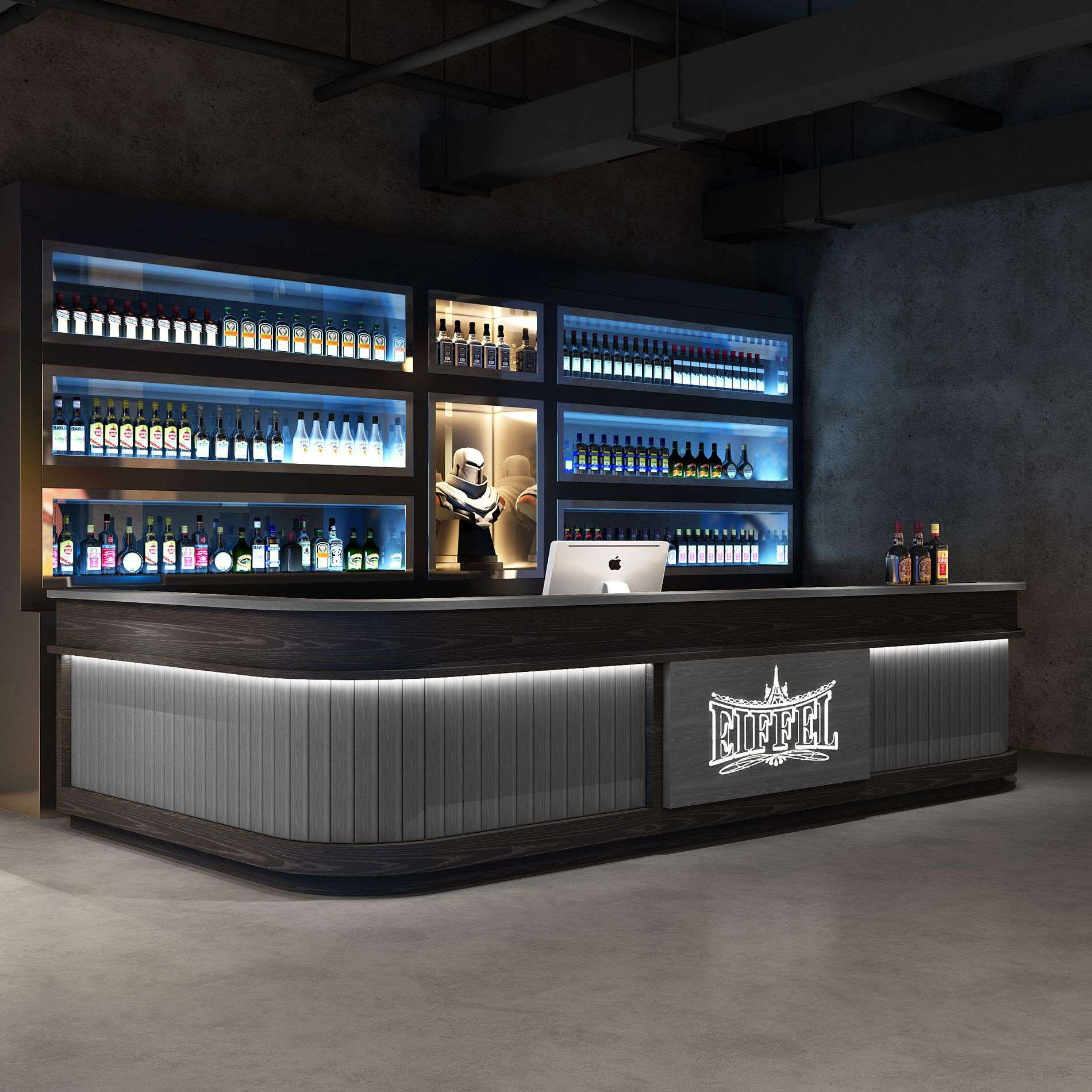 复古工业风烧烤店收银台酒吧餐厅饭店吧台健身房前台桌接待台转角