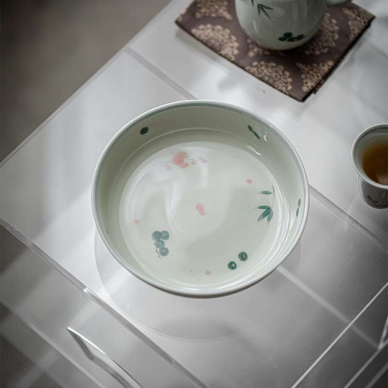 弥言釉下彩手绘干泡壶承茶托秘青陶瓷小茶台茶盘茶点盘茶道配件
