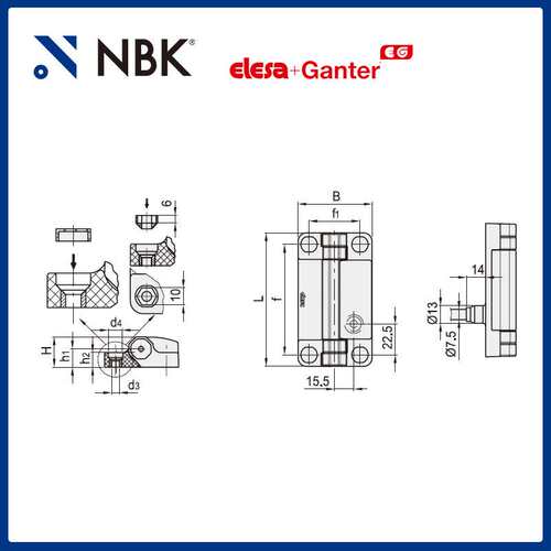 NBK ELESA CFSW-F-B 带内置安全开关铰链 超级高科技聚合体零配件