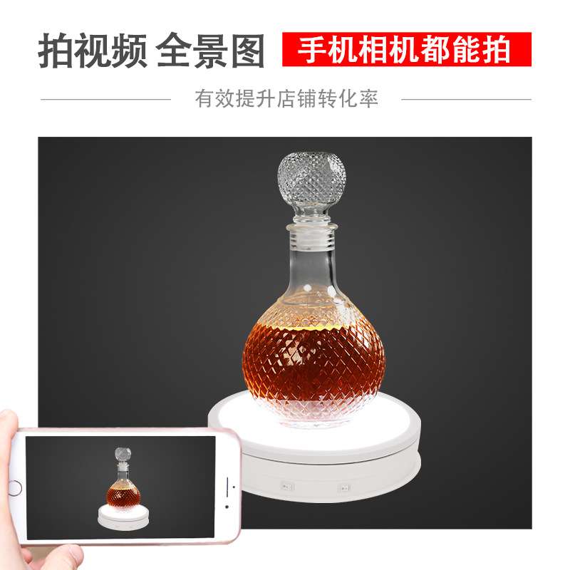 发光旋转电动转盘直播摄影拍照展柜带灯展示台LED灯发光转盘云台