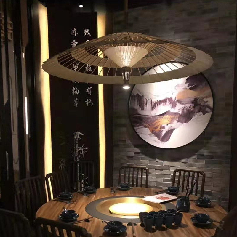 油纸伞中式古典镂空灯罩伞 酒店茶楼展厅日式古风简约吊顶装饰伞