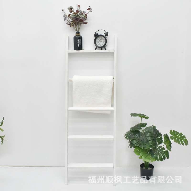 墙壁倾斜储物陈列架盆栽装饰物摆放架木制层架毛毯毛巾梯架