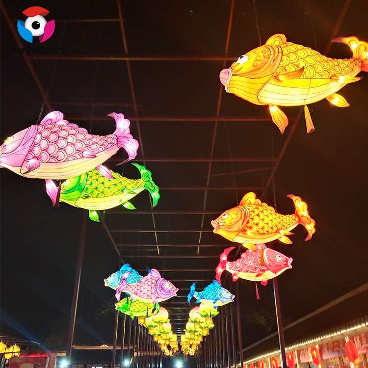 大型动物造型花灯春节彩灯庙会庙街夜景装饰手工鱼型花灯灯笼制作