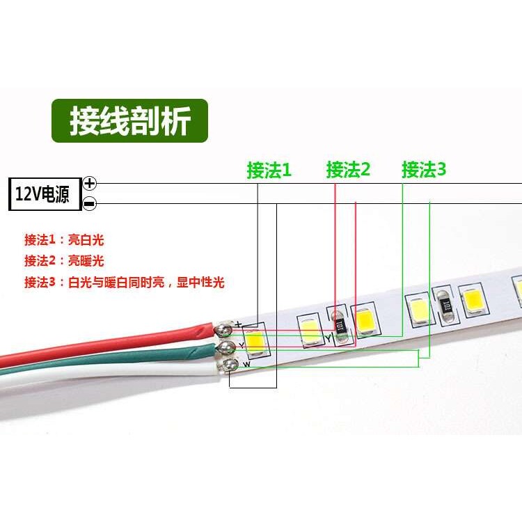 12V led灯带 双色温贴片超薄灯带每米120灯高亮款自带双面胶8mm宽