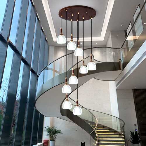 新中式餐厅灯全铜乌檀木楼梯灯复式公寓灯loft高档别墅楼梯间吊灯