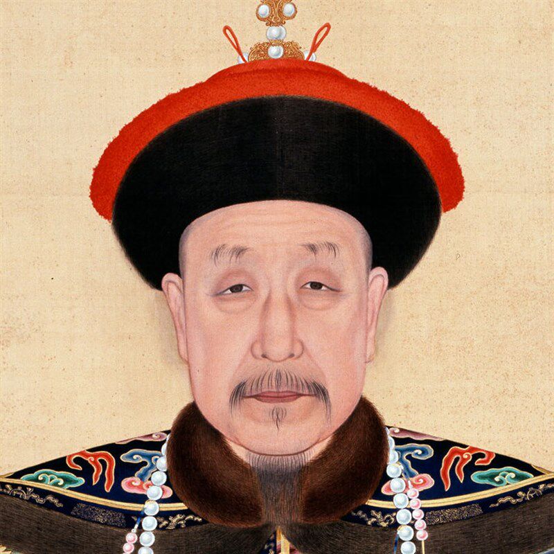清代乾隆皇帝朝服画像装饰挂画新中式玄关背景墙有框客厅油画布