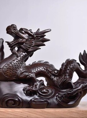 绿色实木雕刻龙摆件 十二生肖木雕装饰品整木精雕新居开运礼物