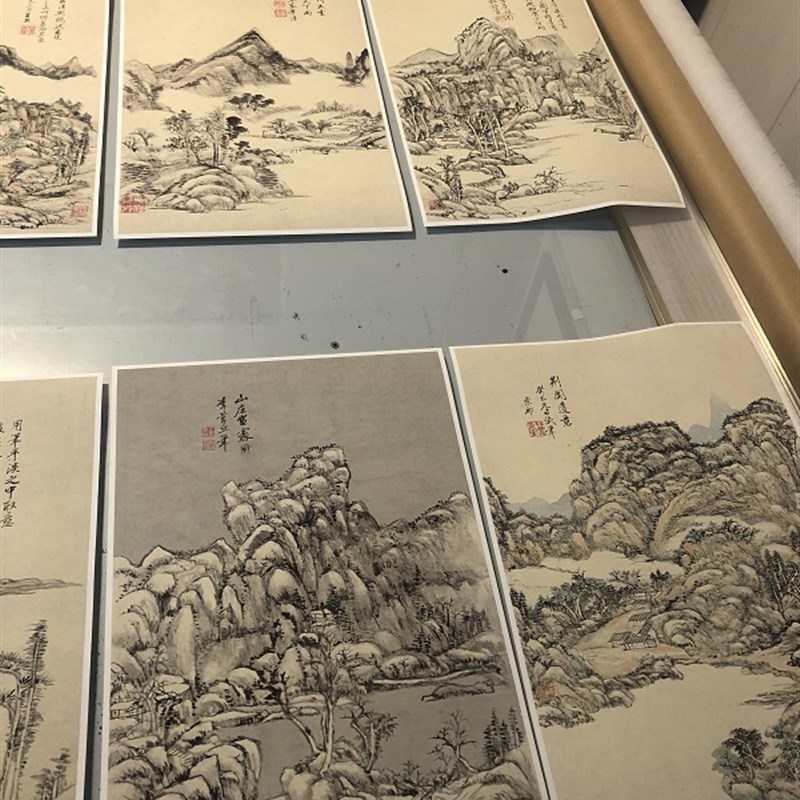 清代王原祁仿古山水12开高清国画复制微喷装饰画