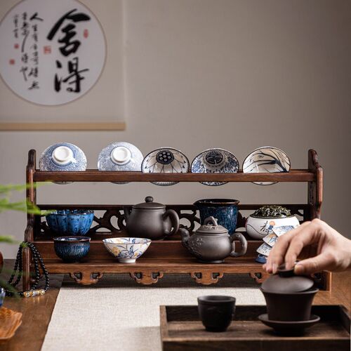 桌面茶架茶台实木小型博古架茶杯架茶具置物架收纳架新中式茶壶架