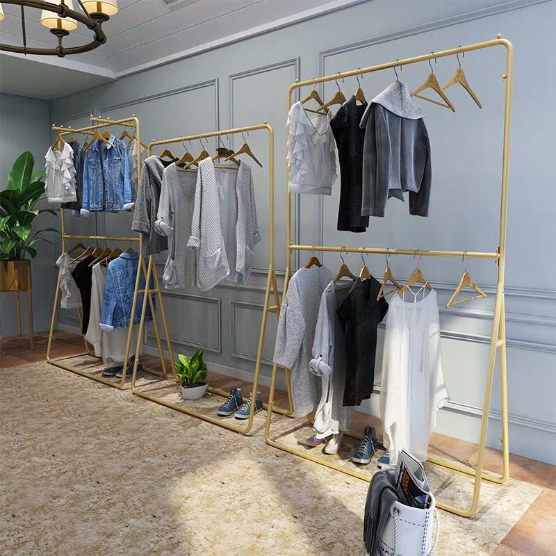 简约服装店展示架金色挂衣架落地式女装店铺童装衣架正挂侧挂双层