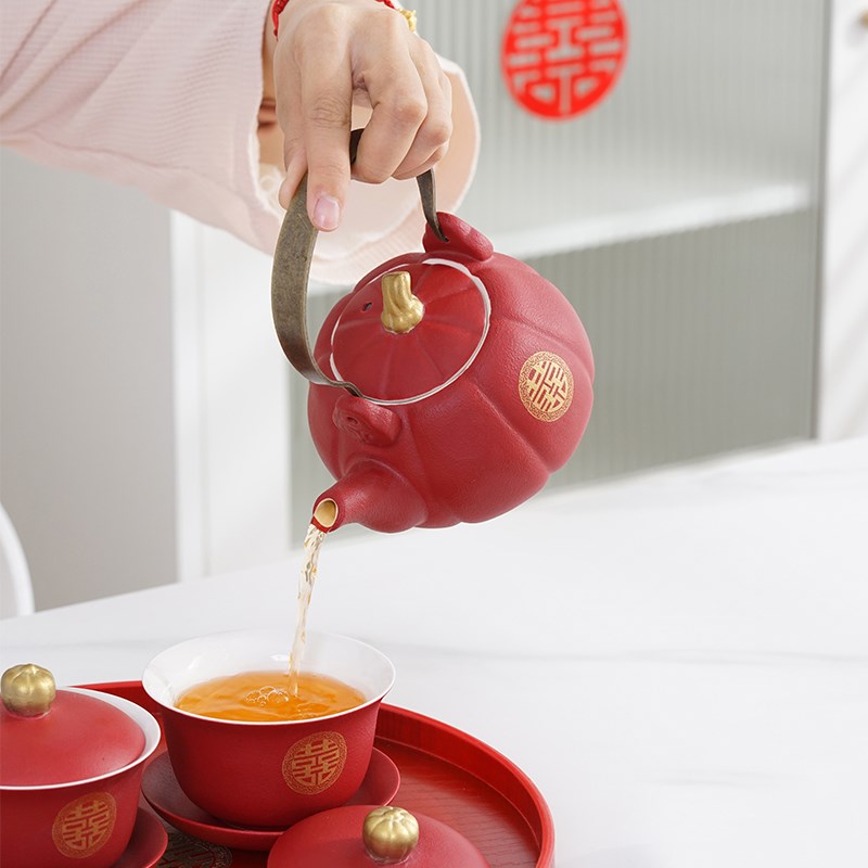 结婚敬茶杯茶壶套装两对送新人陪嫁改口敬酒杯子陶瓷婚庆用品大全