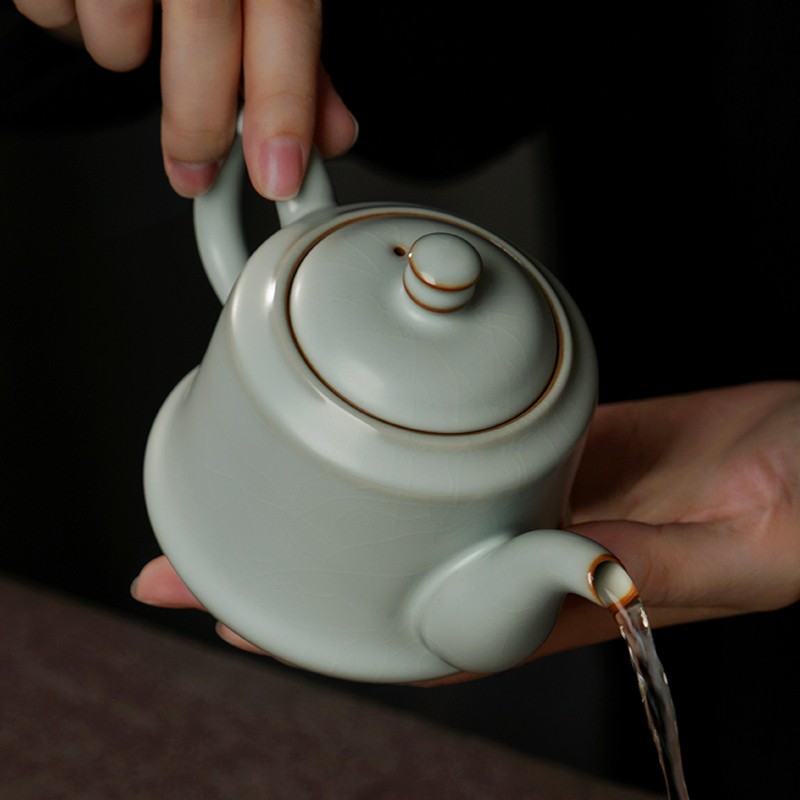 景德镇汝瓷茶壶单壶家用功夫茶具青瓷冰裂釉开片汝窑手工陶瓷中式