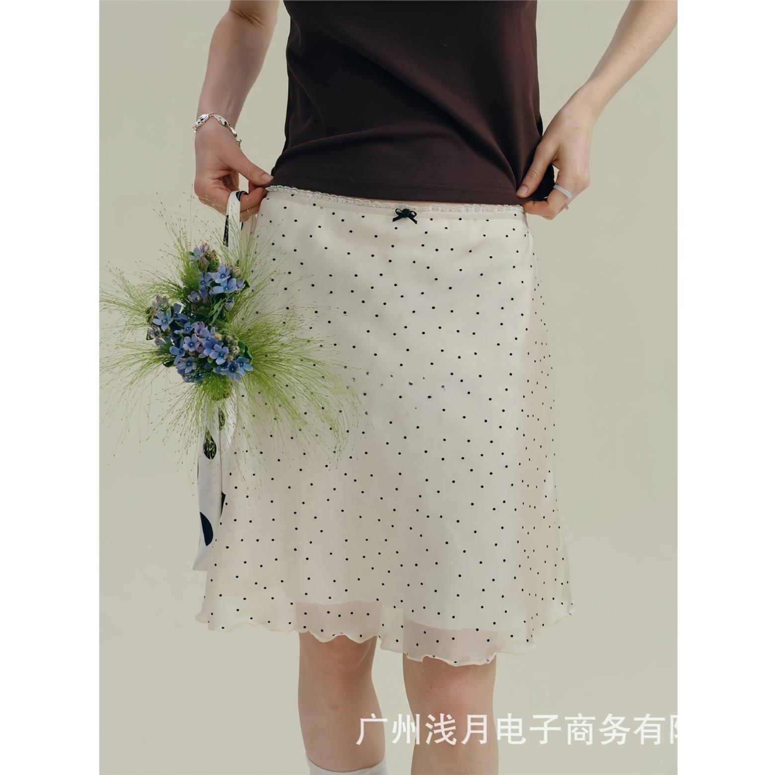 RinaBery波点A字雪纺白