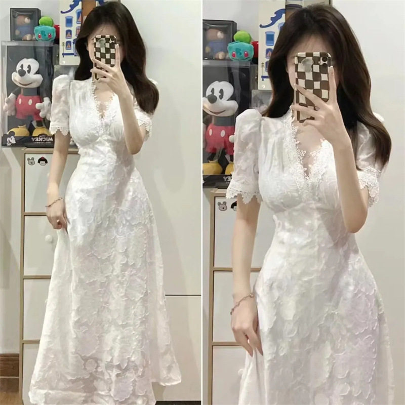 大码法式白色连衣裙女装
