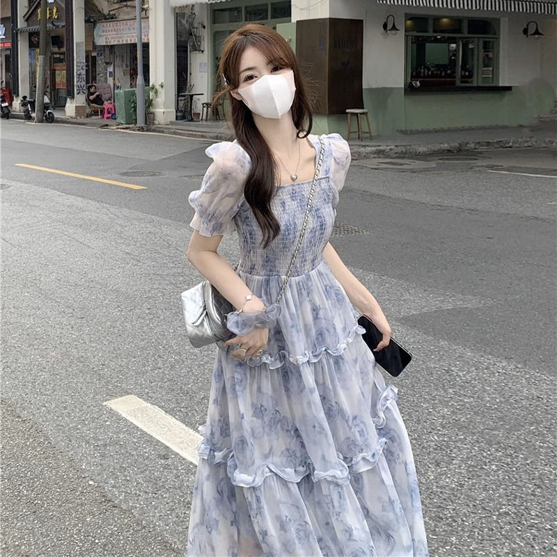 大码女装法式仙女桔梗碎